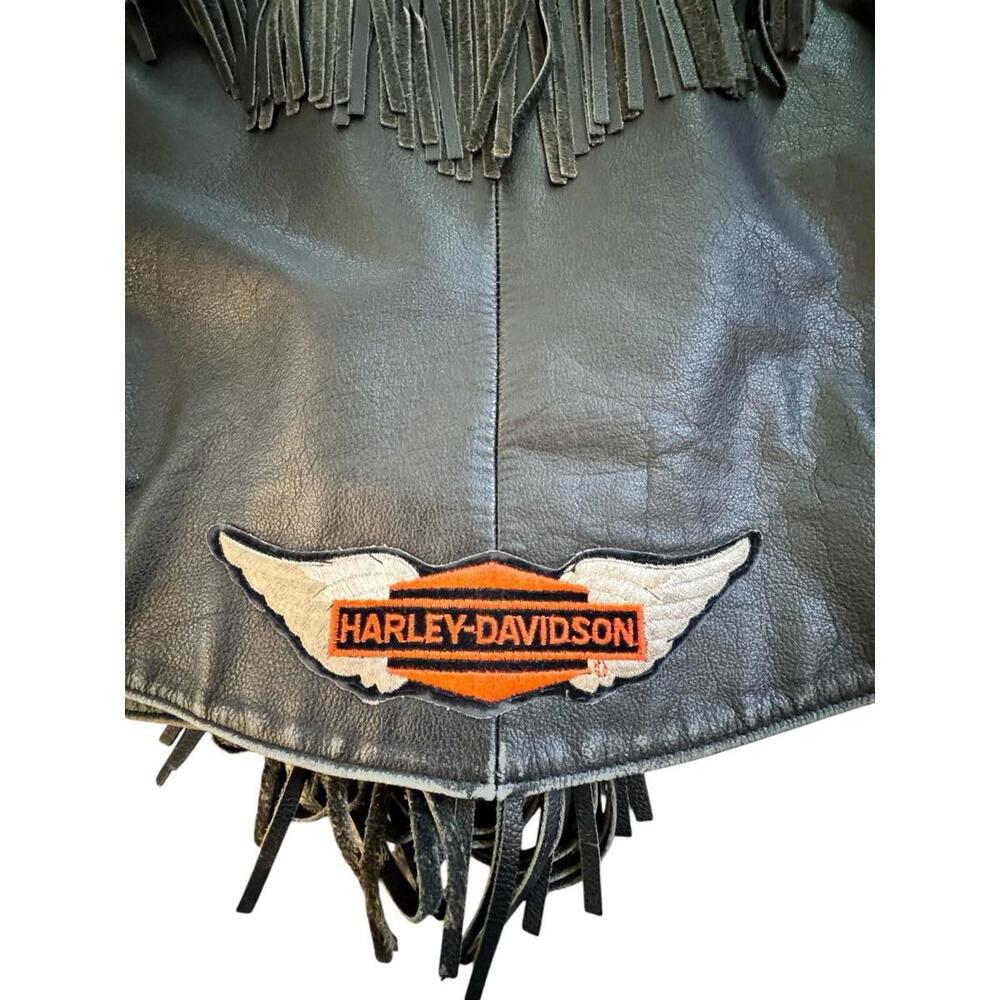 Womens Vintage Harley Davidson Black Leather Fringe Motorcycle Biker Jacket 14